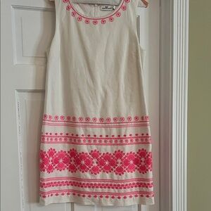 Vineyard Vines White  Dress with Pink Embroidery